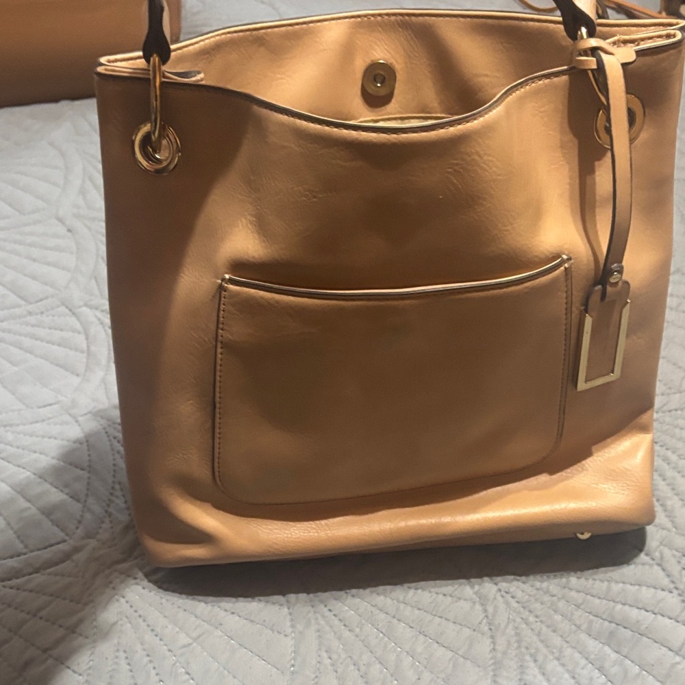 Nicole Miller Tan Leather Tote Bag